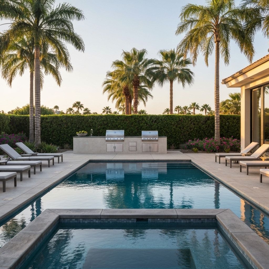 After: Beautiful resort-style backyard with pool, spa, and barbecue